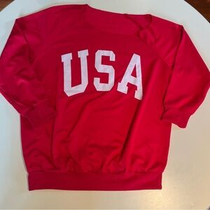 SHEIN Red and White Crew Neck Sweater Bold USA Print